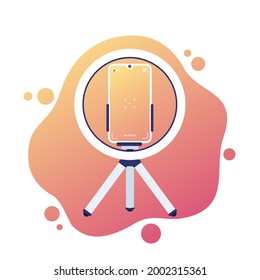 Phone On Tripod With Ring Light, Vlog Recording, Vector