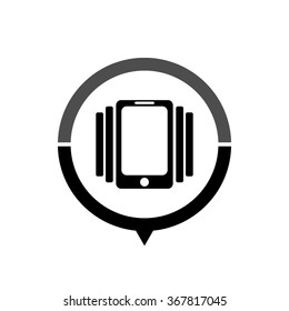 Phone On Vibration - black vector icon; map pointer;  message bubble
