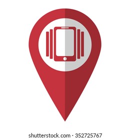 Phone On Vibration - vector icon; red map  pointer