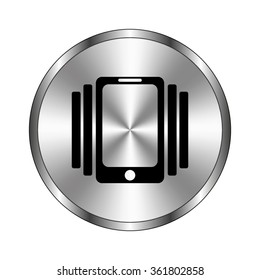 Phone On Vibration - vector icon;  metal button