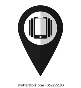 Phone On Vibration - vector icon;  black map pointer