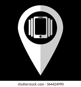 Phone On Vibration - white vector icon;  map pointer