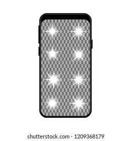 phone on a white background with a transparent screen and light