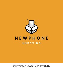 Phone in open box logo design modern concept, phone unboxing icon template