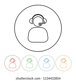 Phone operator icon in a modern thin line style vector call center telephone operator with headset symbol outline with four color variations