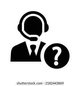 Phone operator, question icon. Black vector graphics.