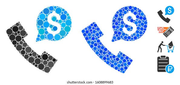 Phone order composition of spheric dots in variable sizes and color tinges, based on phone order icon. Vector dots are united into blue illustration.