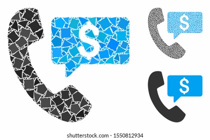 Phone order composition of uneven pieces in various sizes and shades, based on phone order icon. Vector ragged elements are united into composition. Phone order icons collage with dotted pattern.
