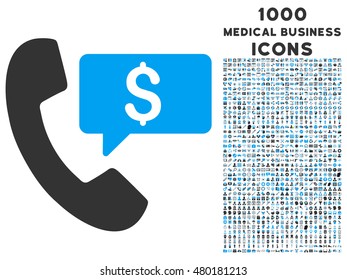 Phone Order vector bicolor icon with 1000 medical business icons. Set style is flat pictograms, blue and gray colors, white background.