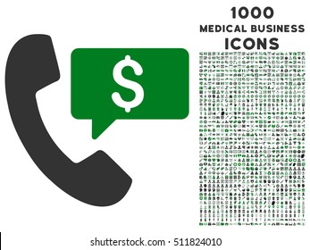Phone Order vector bicolor icon with 1000 medical business icons. Set style is flat pictograms, green and gray colors, white background.