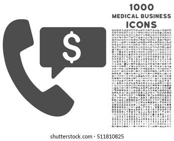 Phone Order vector icon with 1000 medical business icons. Set style is flat pictograms, gray color, white background.