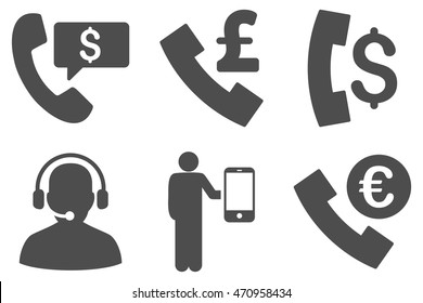 Phone Order vector icons. Pictogram style is gray flat icons with rounded angles on a white background.