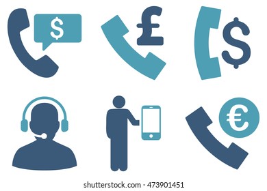 Phone Order vector icons. Pictogram style is bicolor cyan and blue flat icons with rounded angles on a white background.