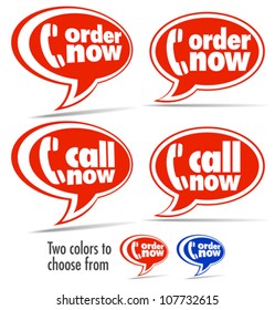 Phone Orders, Call now, Order now speech bubbles