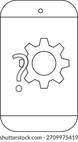 Phone outline with a question mark and gear symbol on screen