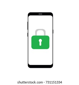 Phone with padlock flat icon isolated on white background. Vector Illustration.