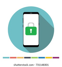 Phone with padlock flat icon with long shadow. Vector Illustration.