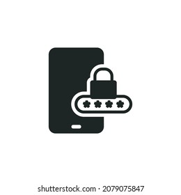 Phone with padlock and password icon isolated of flat style design