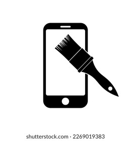 Phone with paint brush icon symbol for app and web