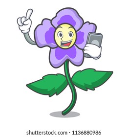 With phone pansy flower character cartoon