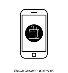 Phone & paper bag, shoping by mobile, E-commerce, shoping online vector illustration