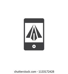 Phone with paper plane vector icon. filled flat sign for mobile concept and web design. Send Message simple solid icon. Symbol, logo illustration. Pixel perfect vector graphics