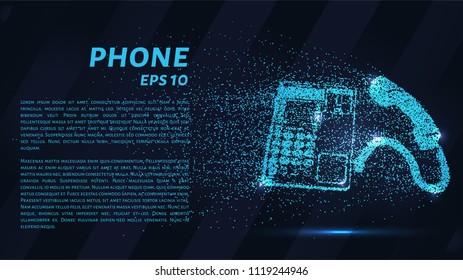 Phone from the particles. The phone shatters into small pieces. The phone consists of circles and points.
