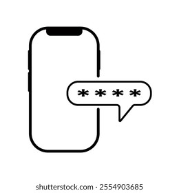 Phone password. Password protected icon. Phone with enter password code, verification security authorization Two step authentication. Notification button and entering a code on the screen
