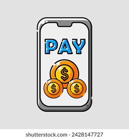 Phone with pay button, ideal for ecommerce or mobile payment designs. Suitable for online shopping app visuals or financial technology concepts.
