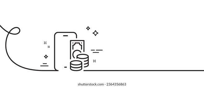 Telefonische Bezahllinie Symbol. Kontinuierlich eine Linie mit curl. Smartphone-App-Zeichen. Mobiltelefonsymbol. Telefon zahlen einfache Umrissband. Loop-Kurve Muster. Vektorgrafik