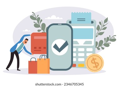 Phone pay online payment concept screen abstract isolated concept. Vector flat graphic design illustration
