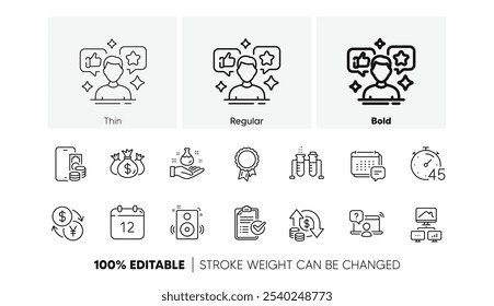 Phone pay, Social media and Annual calendar line icons. Pack of Success, Timer, Check investment icon. Currency exchange, Message, Work home pictogram. Chemistry beaker, Chemistry lab. Vector