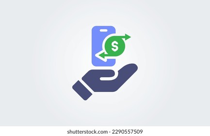 icono de pago telefónico, banca móvil en línea. Dinero digital. ilustración gráfica de mano