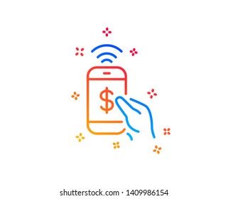 Phone Payment line icon. Dollar pay sign. Finance symbol. Gradient design elements. Linear phone payment icon. Random shapes. Vector