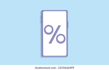 Phone with percentage on screen. Online shopping discount concept. Smartphone with sale. Store special offers advertisement.