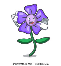 With phone periwinkle flower character cartoon