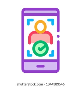 Vector de iconos de verificación de persona de teléfono. Signo de verificación de persona de teléfono de esquema. Ilustración de símbolo de contorno aislado