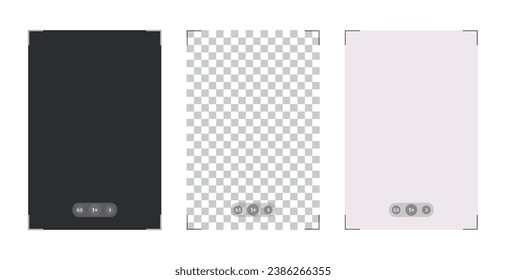 Phone photo camera frame viewfinder template. Vector illustrations set with zoom buttons.