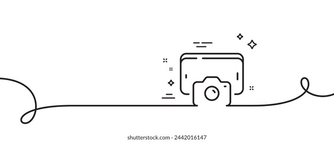 Phone photo line icon. Continuous one line with curl. Smartphone or Cellphone sign. Mobile accessories symbol. Phone photo single outline ribbon. Loop curve pattern. Vector