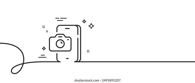 Phone photo line icon. Continuous one line with curl. Smartphone or Cellphone sign. Mobile accessories symbol. Phone photo single outline ribbon. Loop curve pattern. Vector