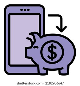 Phone piggy bank icon outline vector. Online transfer. App cash