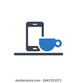 Phone placed next to a coffee cup on a surface