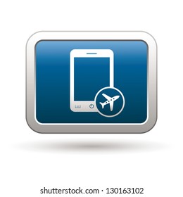 Phone with in plane mode icon on the blue with silver rectangular button. Vector illustration
