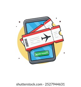 Phone with Plane Ticket Vector Illustration. Online Ticket Booking Concept Design