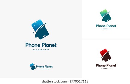 Diseños de logotipo de Planeta de teléfono, vector de plantilla de logotipo de Planeta móvil