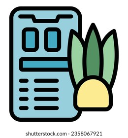 Phone plant control icon outline vector. Farm tablet. Robot data color flat