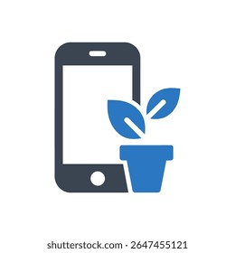 Telefone com um pote de planta ao lado dele ícone