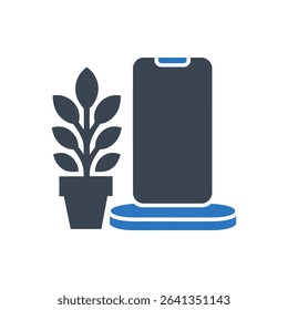 Phone with plant pot on stand icon