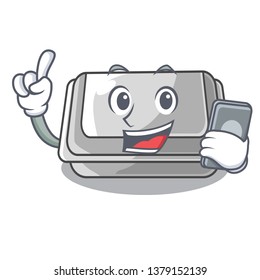 With phone plastic box isolated in the cartoon
