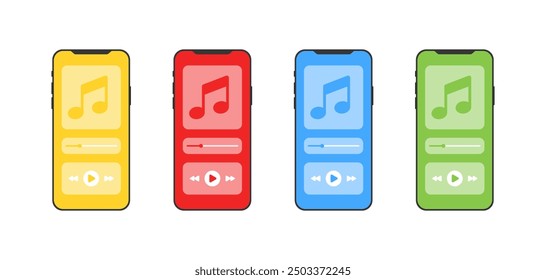 Phone player set icons. Flat style. Vector icons.